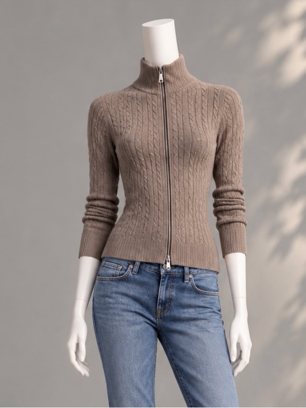 Free People Brunch Girl Cardigan M Cocoa Brown Cable Knit Zip Up Sweater
